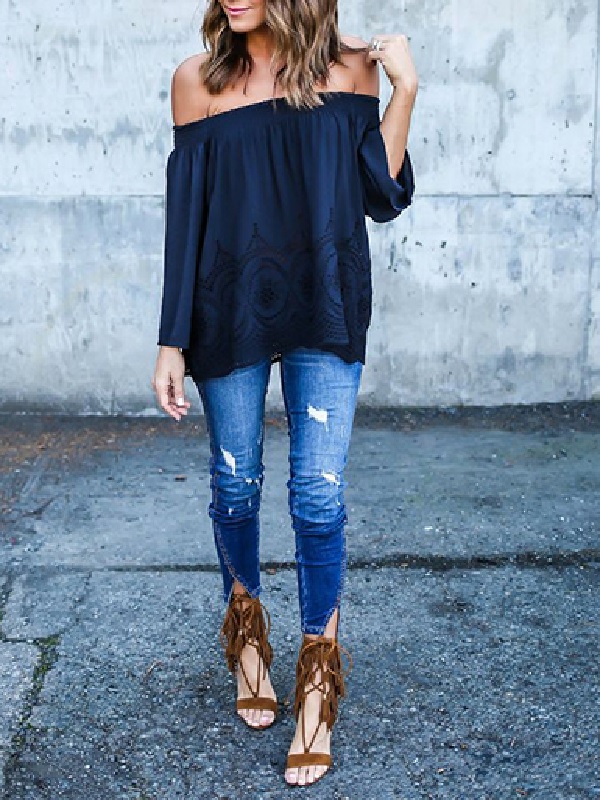 Off Shoulder Peasant Long Sleeves Blouse - Power Day Sale