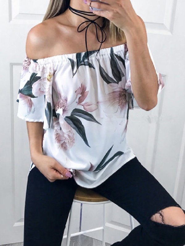 Off Shoulder Peasant Printed Blouse - Power Day Sale