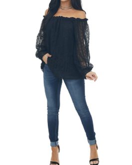 Off the Shoulder Long Lace Sleeves Blouse