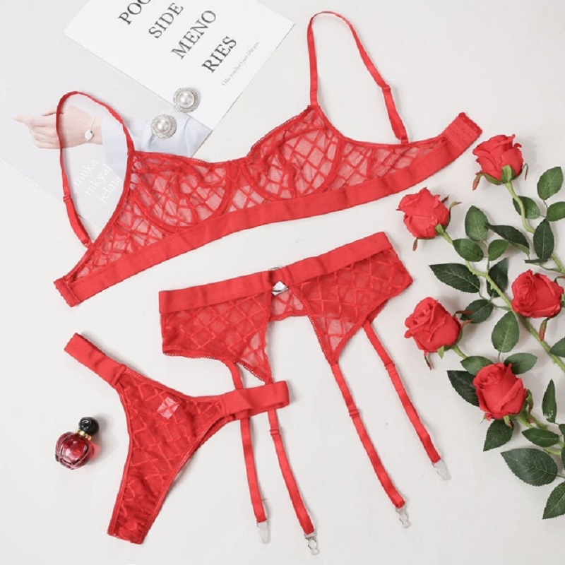 Valentines Women's Solid Color Patchwork Lace Lingerie Set