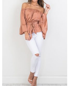 Ruffled Three Quarter Sleeves Belted Blouse