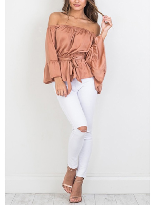 Ruffled Three Quarter Sleeves Belted Blouse