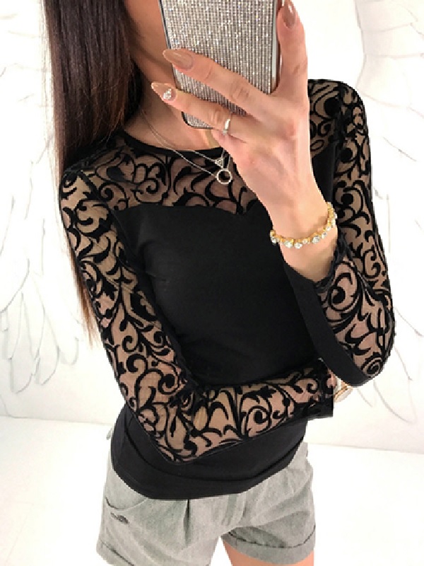 Sheer Lace Long Sleeves BIouse