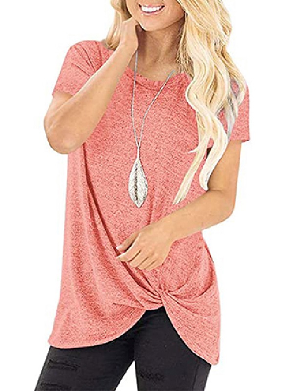 Short Sleeves Round Neck Knotted Top