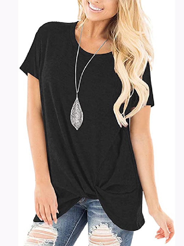 Short Sleeves Round Neck Knotted Top - Power Day Sale