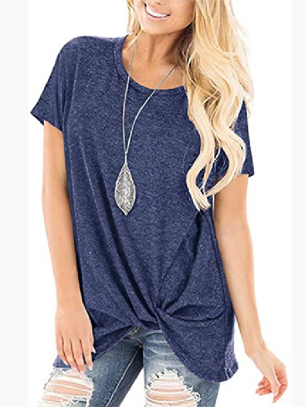 Short Sleeves Round Neck Knotted Top - Power Day Sale