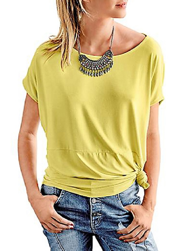 Short Sleeves Tied Hemline Casual Blouse