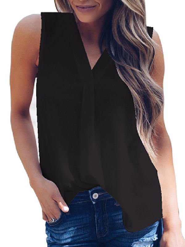 Sleeveless V Neckline Tank Style Blouse - Power Day Sale