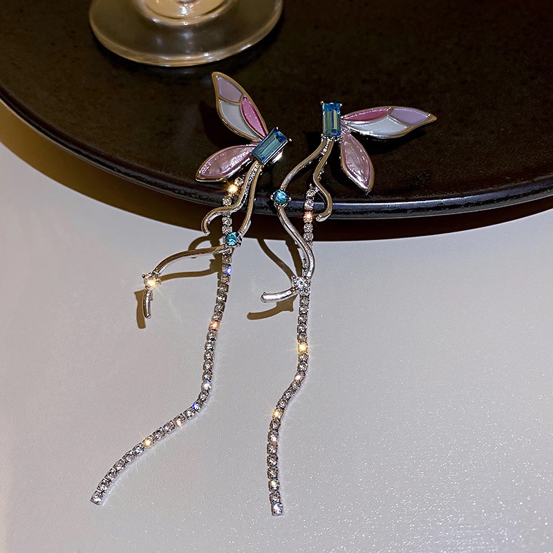 Tassel Zircon Crystal Butterfly Pearl Party Earrings - Power Day Sale