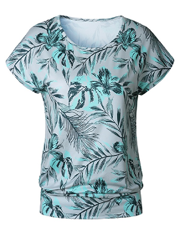 Tropical Print with Fitted Waistband Blouse - Power Day Sale