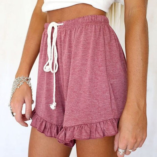 Ruffles High Waist Casual Drawstring Shorts