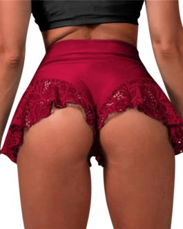 Sexy High Waist Lace Solid Color Ruffle Dance Shorts