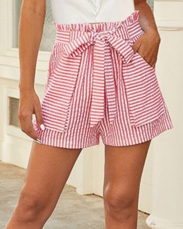 Stripe Pocket High Waist Leisure Fashion Short