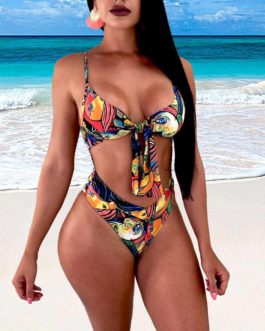 Beach Wear Print Cut Out Trikini Swimming suit