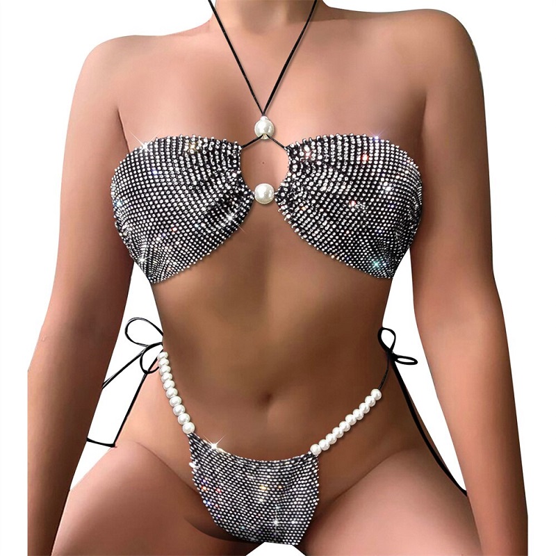 Hot Rhinestone Embellished Bikini Two Piece Swimsuit