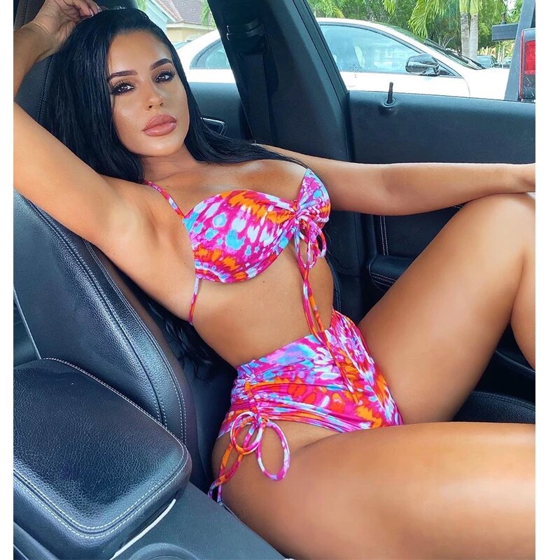 Neck-Hanging Backless Off-Shoulder Sleeveless Bikini Sets Bathing Suit