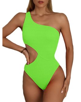 One Shoulder Sleeveless Hollow-Out Swimsuit
