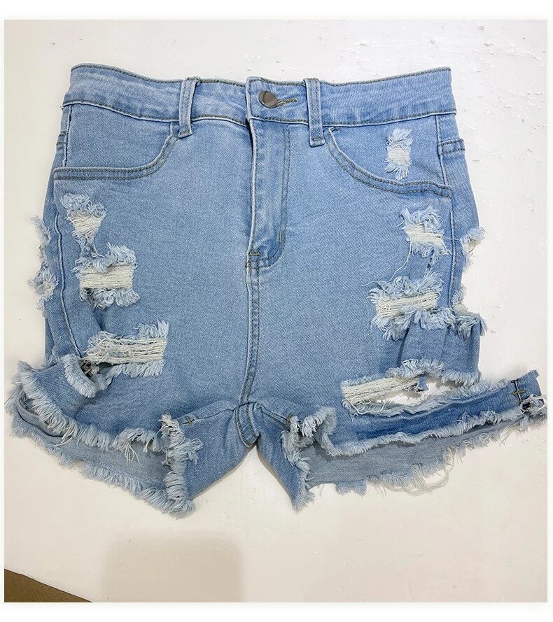 Sexy High Rise Distressed Stretchy Denim Shorts - Power Day Sale