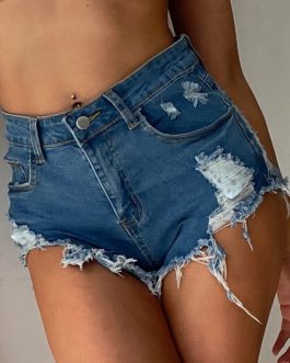 Sexy High Waist With Holes Loose Tassel Shorts