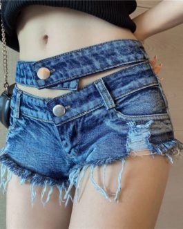 Sexy Hip Hop Low Waist Tassel Frosted Jeans Shorts