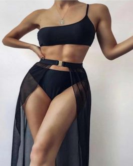 Solid Color One Shoulder Bikini Top with Chest Pads