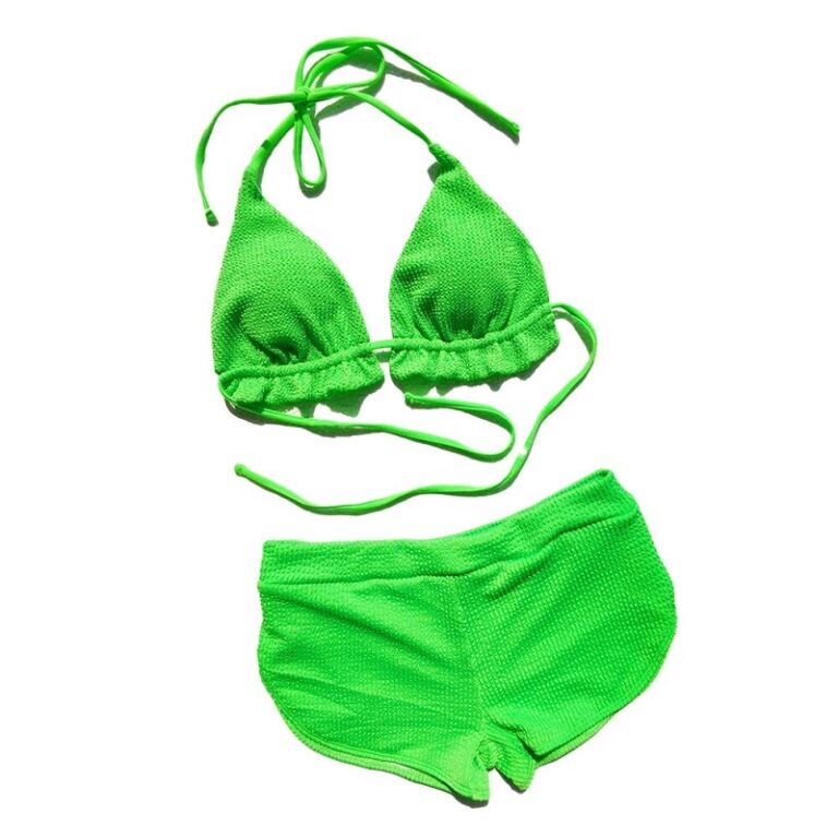 Solid Color Tied Halter Neck Padded Bra High Waist Bikini Set Power Day Sale 6320