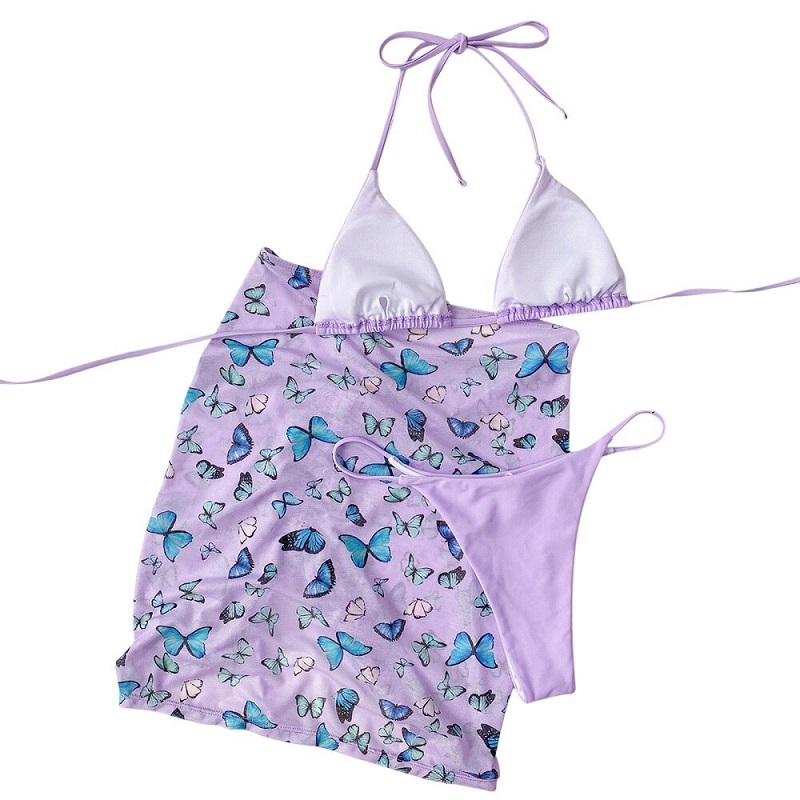 Triangle Halter Bikini Set Butterfly Print Swimwear - Power Day Sale