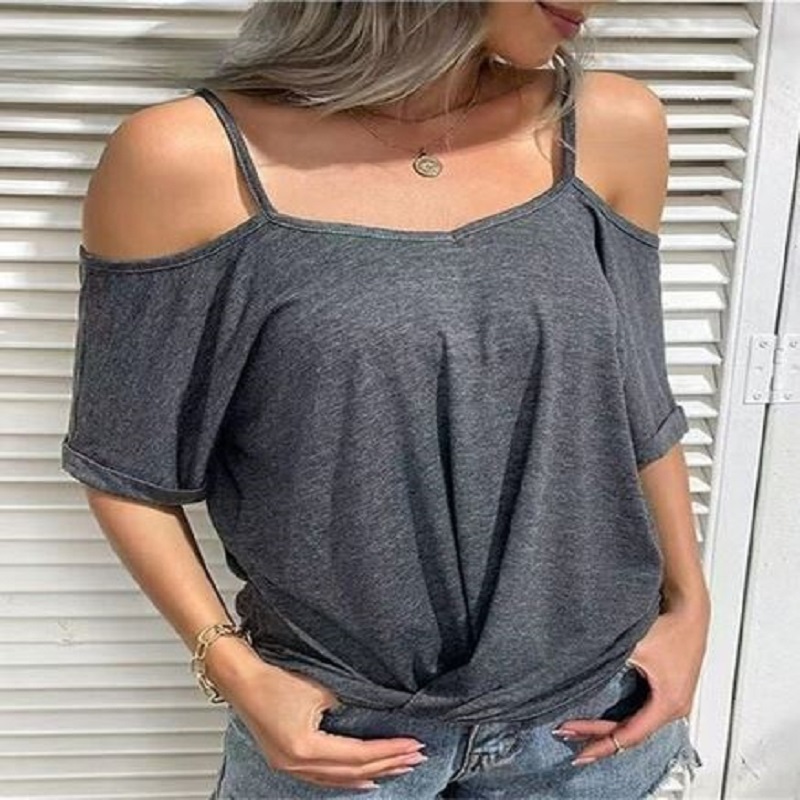 Sexy Off Shoulder V-Neck Casual T-Shirts - Power Day Sale