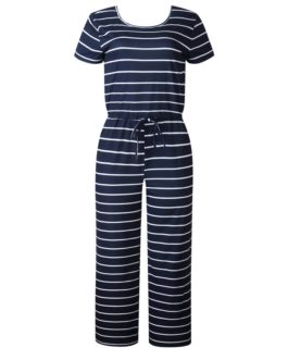 Striped Short Sleeve Casual Long Jumpsuits