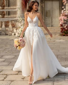 Detachable Sleeves V-Neck Bride Bridal Gown