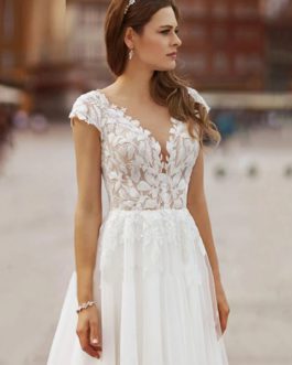 A-Line Lace Cap Sleeveless Wedding Dress