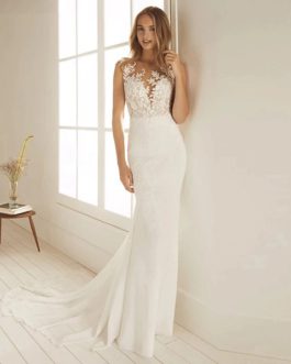 O-Neck illusion Appliques  Wedding Party Gown