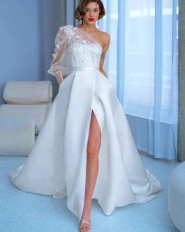 One Shoulder Backless Bridal Gown