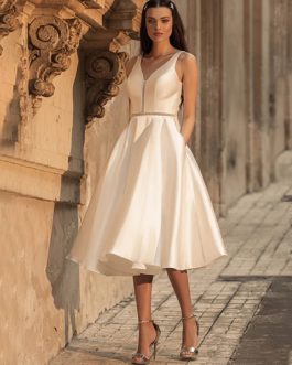 Simple Sleeveless Off The Shoulder  Wedding Dress
