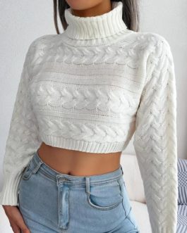 Turtleneck twist  short knitted sexy fashion sweater