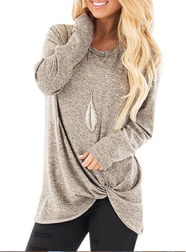 Casual top Long Sleeves  Knotted Hemline