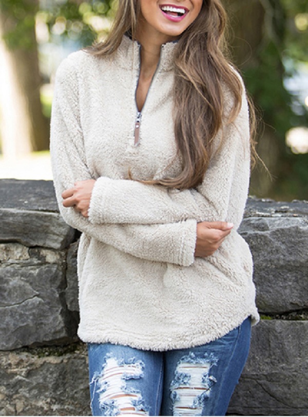 Plush Pullover Sweater Standup Collar