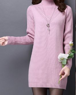 V-Neckline Style Sweater High Neck Fine Knitting