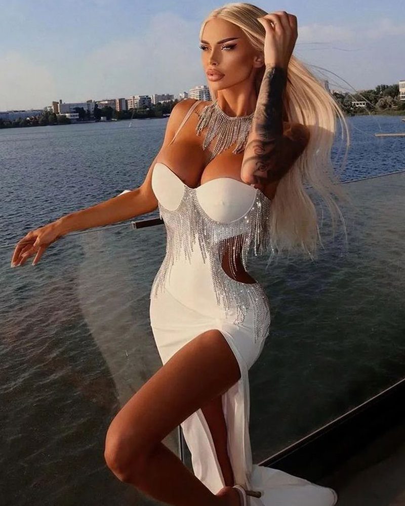 V Neck Backless Bodycon Long Dress