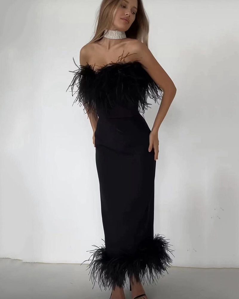 Strapless Feather Bodycon Bandage Dress
