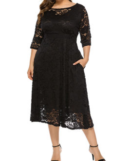 WMNS Mid-Length Lace Overlay Dress+