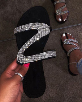 Women’s Sparkly Flat Sandals – Zigzag straps / Open Toes
