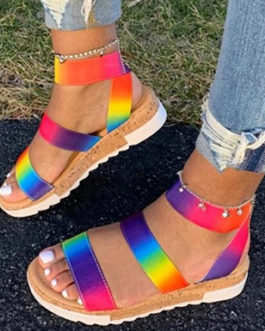 MNS Rainbow Metallic Strap Cork Sandals