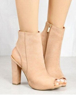 Women’s Open Toed and Heeled Ankle Boots with Stacked Heels