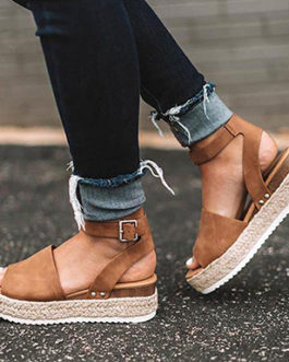 Women’s Huarache-Style Wedges – Ankle Straps / Metal Buckles