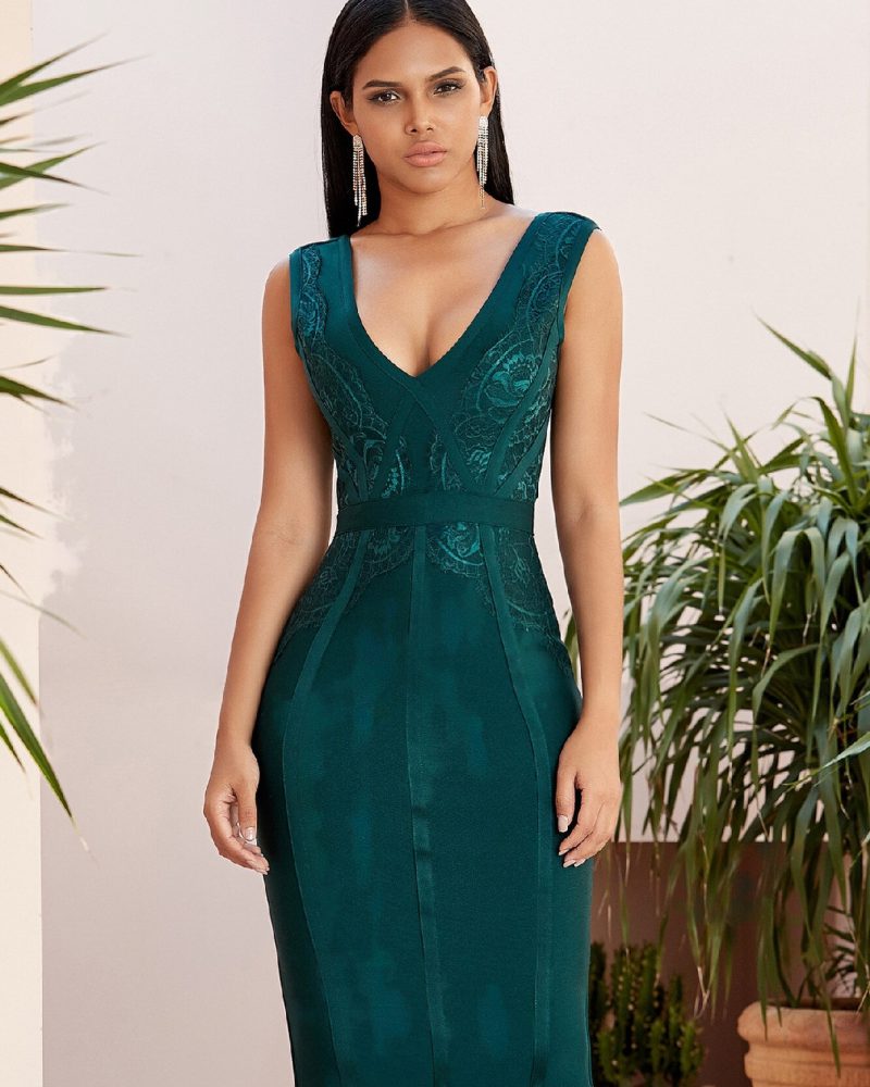 Tank Bodycon Bandage Dress Sexy Sleeveless Lace V Neck