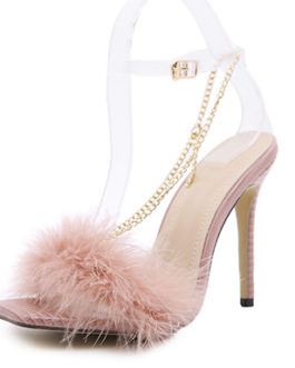 WMNS Chain and Puffball Accented Stiletto High Heel Slippers