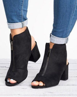 Women’s Chunky Heels with Front Zippers – Open Toes