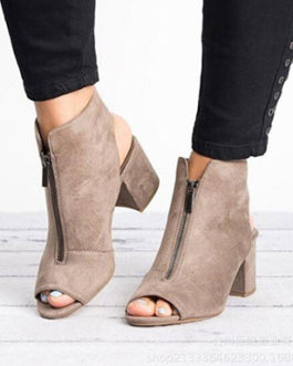 Women’s Chunky Heels with Front Zippers – Open Toes