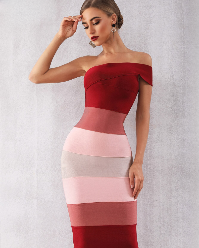 One Shoulder Bandage Dress Sexy Sleeveless Mid-Calf Bodycon